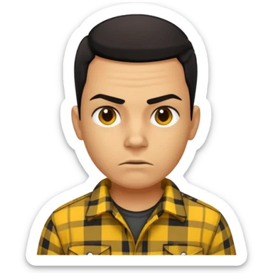 VAGOS gang member from GTA, wearing a yellow and black plaid shirt, simple face, tough expression sticker