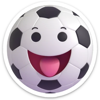 soccer ball illustration, smiling widely with tongue out, whimsical and lighthearted sticker