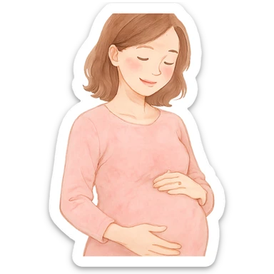 pregnant woman smiling, upper body, gentle expression, soft colors sticker