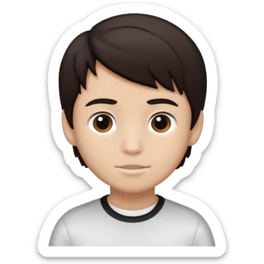 Dark brown hair, black and white skined and is a boy sticker