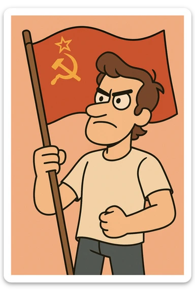 Soviet flag, red with gold hammer, sickle, and star, strong contrast, emblematic, simple shapes sticker