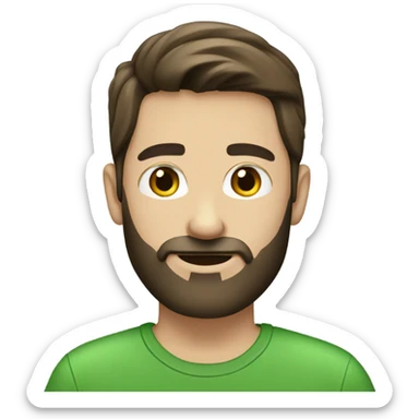 Straight hair Dark brown beard dark brown hair white boy in green shirt sticker