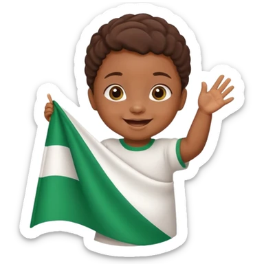 A cute Nigerian baby waving the Nigeria flag, smiling happily, colorful festive background, bright and cheerful atmosphere. sticker
