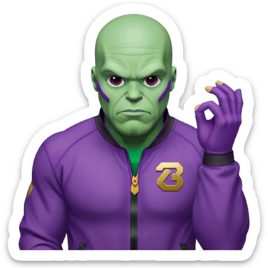 purple-skinned Thanos wearing a green Squid Game player tracksuit with number 230 sticker