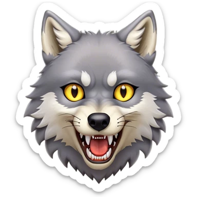 transparent_background, no_humans, wolf, looking_at_viewer, yellow_eyes, fangs, solo, straight-on, open_mouth, teeth, animal, full_body sticker