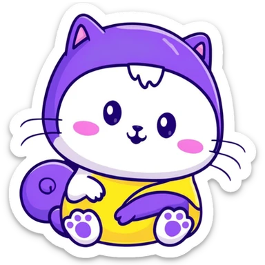 adorable baby slugcat from Rain World with non-binary flag colors yellow, white, purple, and black sticker