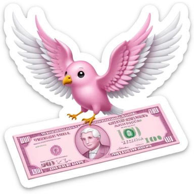 pink money order with white wings sticker