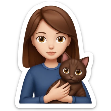 Brown haired girl holding a Dark brown cat sticker