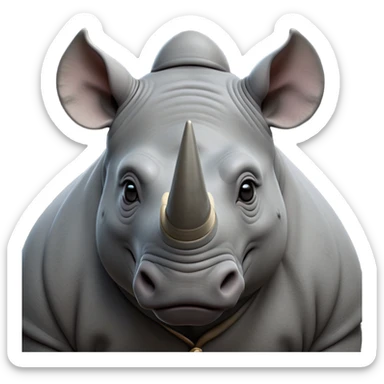 cinematic-noble--rhinoceros-portrait-emoji,slate-grey-hide--poised-and-regal,-with-a-massive,-powerful-build-and-a-thick,-deep-set-soulful-piercing-eyes,-simplified-yet-sharp-and-sophisticated-features,-highly-detailed,-large-black-eyes, zoomed out showing shoulders sticker