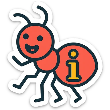 playful icon style ant with the letter i on it, clear and readable sticker