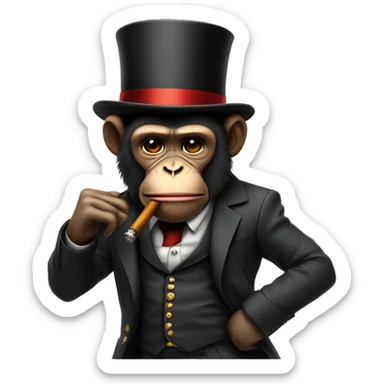 Pissed off monkey smoking cigar with a top hat and street clothes sticker