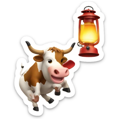 Cow kicking over a small lantern that starts a fire sticker
