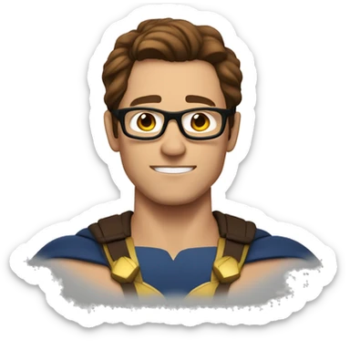 superhero with B. on his chest. Brown hair, glasses. sticker