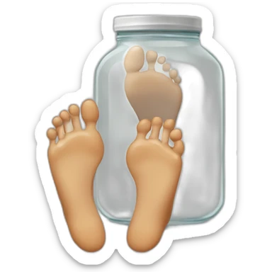 human feet standing on the floor with an empty transparent jar between them,outside,to the left and to the right,front view sticker