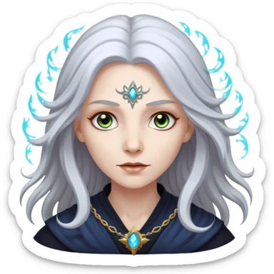 White silver Long Haired Women, Mystic seer — hair floating, glowing eyes sticker