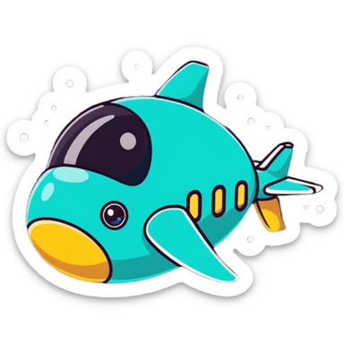 A cartoon spaceship with big sparkly kawaii eyes sticker