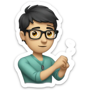 dark-short-haired man with glasses, struggling to fit a key into a lock sticker