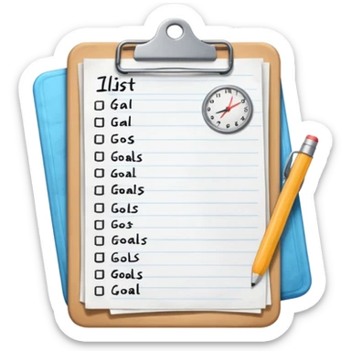 clipboard with list, all goals missed sticker