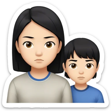 Emoji of a determined, North Korean defector, must be asian girl with her little younger teen brother, both must have black hair sticker