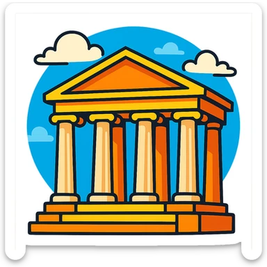 cartoon Greek temple with columns and blue sky sticker