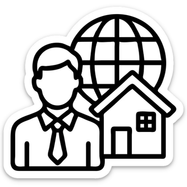 Ícono de real estate que refleje a nuestro cliente ideal: Empresarios y propietarios internacionales que necesitan vender, reinvertir o diversificar su portafolio en propiedades residenciales o comerciales en Miami, con absoluta confidencialidad y criterio. sticker