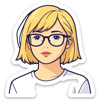 white woman with blonde ish hair and glasses sticker