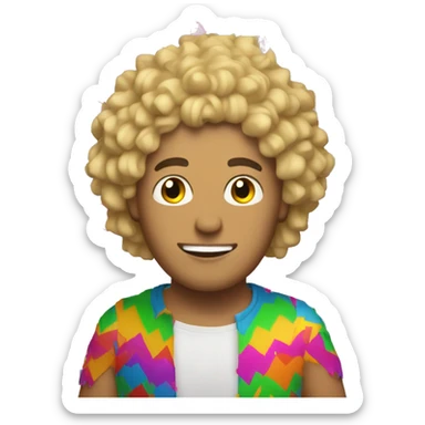 Man with blonde curly hair with a piñata sticker