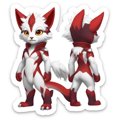 Anthro-Edgy-Cool-White-Red-Contrast-Colors-Fantasy-Fur-Sona-Chibi-Shiny-Fakémon-Hybrid full body sticker
