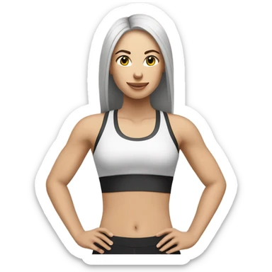 a white color skinned woman with black long straight hair wearing a workout set  sticker