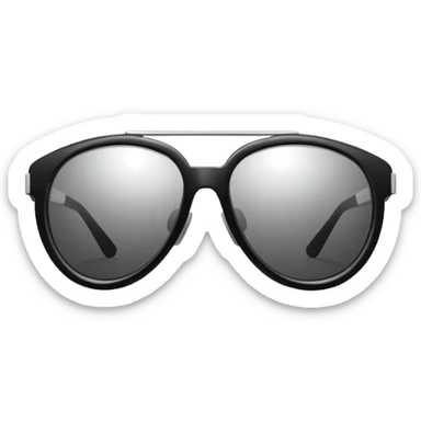 Minimalistic futuristic sunglasses emoji, metallic black and white, reflective lenses, smooth frame, flat vector, clean modern style sticker