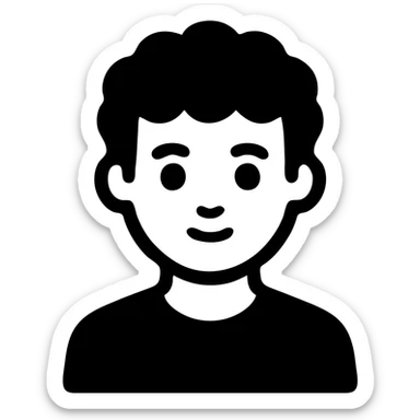 good looking young adult boy with brown curly hair and brown eyes, solid filled icon sticker