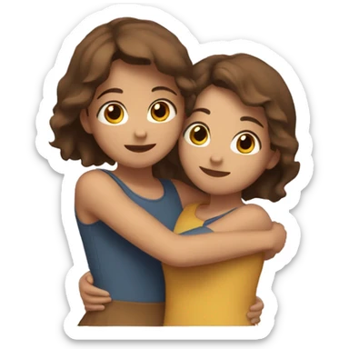 Two girls both with brown hair hugging eachother happily sticker