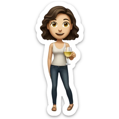 white girl with dark brown hair holding huge glass of white wine sticker