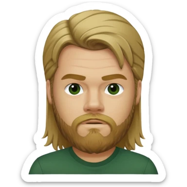 Ryan Dunn with long dark blonde hair, dark green shirt sticker