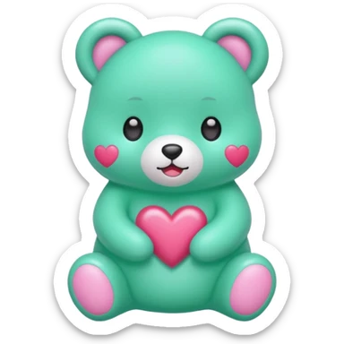 Oso gummy color verde agua  corazón rosa kawaii con cuerpo entero sticker