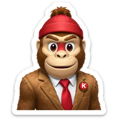 Donkey Kong🦍💪🐵 with red tie with his initials (DK) on sticker
