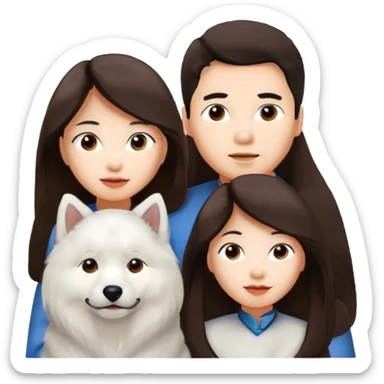 Long hair brunette asian female and brunette Asian male couple with a Samoyed  sticker