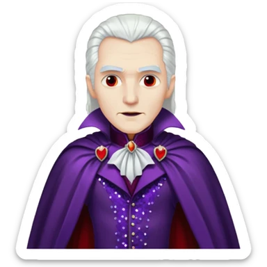 Dracula with long white hair, dark purple sequin suit, dark red sequin cape sticker