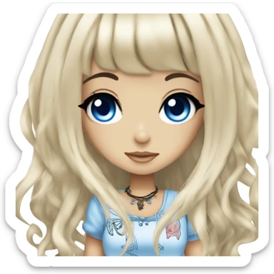 hime gyaru girl, tattoos, long black hair and blue eyes sticker