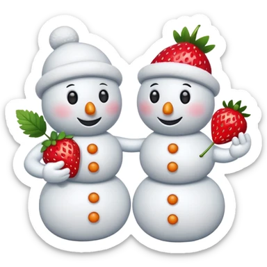 snowmen holding strawberry sticker