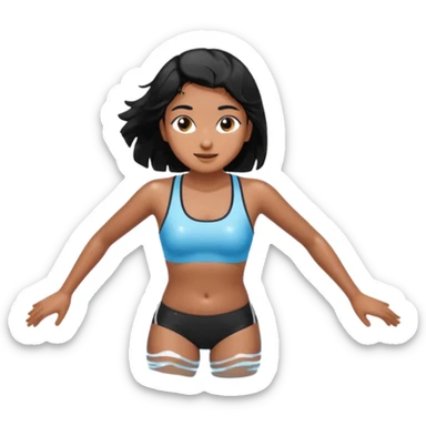 A girl swimming in Goan ocean. Girl should have black hair, clothes should be shorts and tank top or sports bra because she is Indian. Color should be brown like light dusky not dark sticker