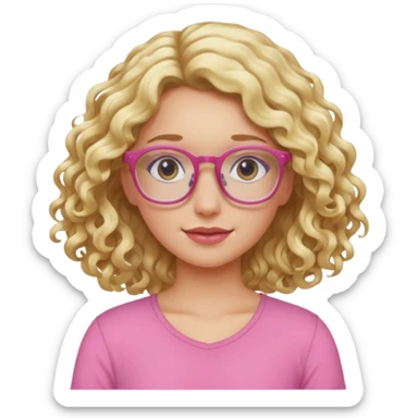 blond girl long curly hair pink top with glasses sticker