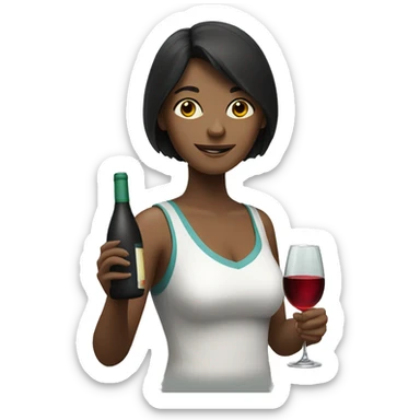 Dark haired woman playing tennis and holding wine  sticker