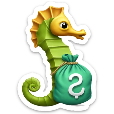 A Seahorse that has a money bag  sticker