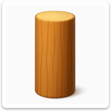 Create an emoji of a log exactly like the reference image but without the face and arms. The style should be iOS emoji style with a smooth, shiny wood texture and the log should be upright. Add a soft shadow to the log. sticker