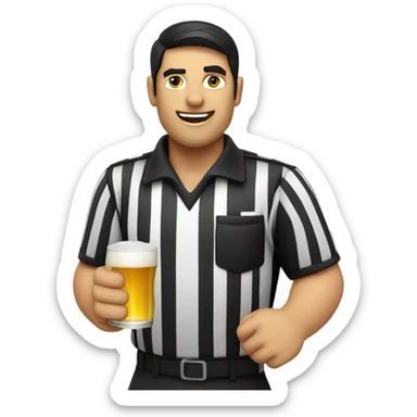 Dark haired Football Referee drinking beer sticker
