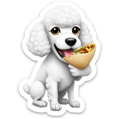 white poodle eating a burrito sticker