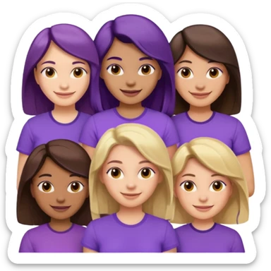 women with various hair types and skin tones, purple shirt sticker