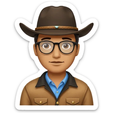 Man wearing a cow boy hat with black glasses  sticker