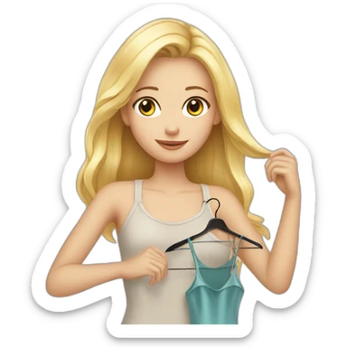 Blonde girl holding dress on a hanger sticker